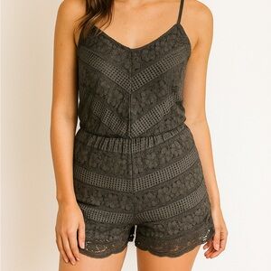 Chelsea & Violet Lace Romper XS Black | Adjustable Straps, Tie Back, Pockets